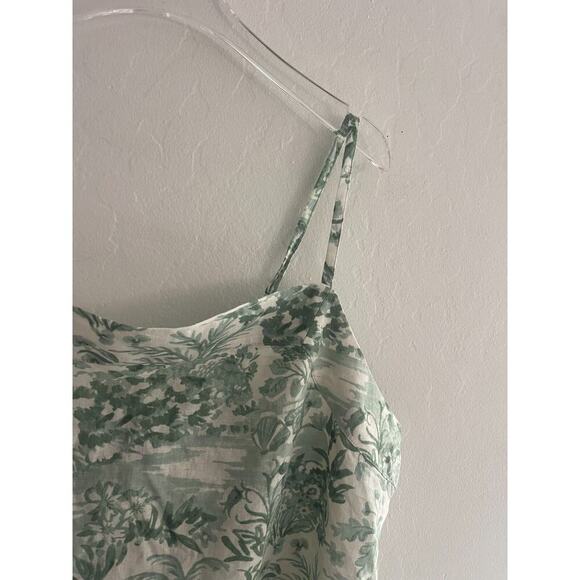 State of Day XL Tank Top Linen Blend Sage Green & Cream Floral Palm Beach Boho - Picture 4 of 6